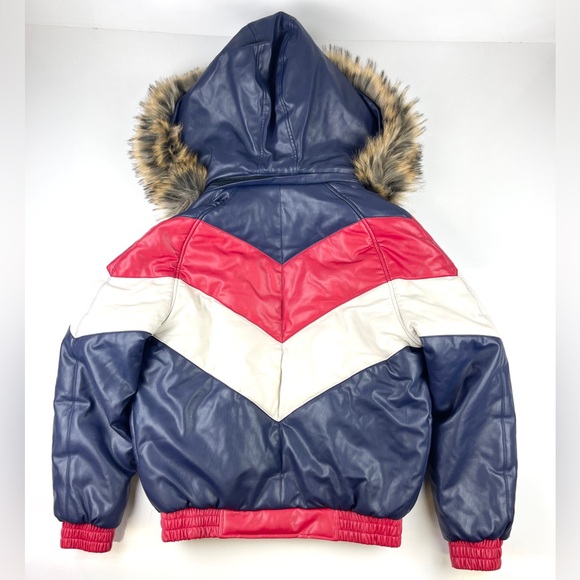 Women’s Dakota  Faux Leather Red White & Blue Bomber Jacket Size Large - Picture 5 of 7